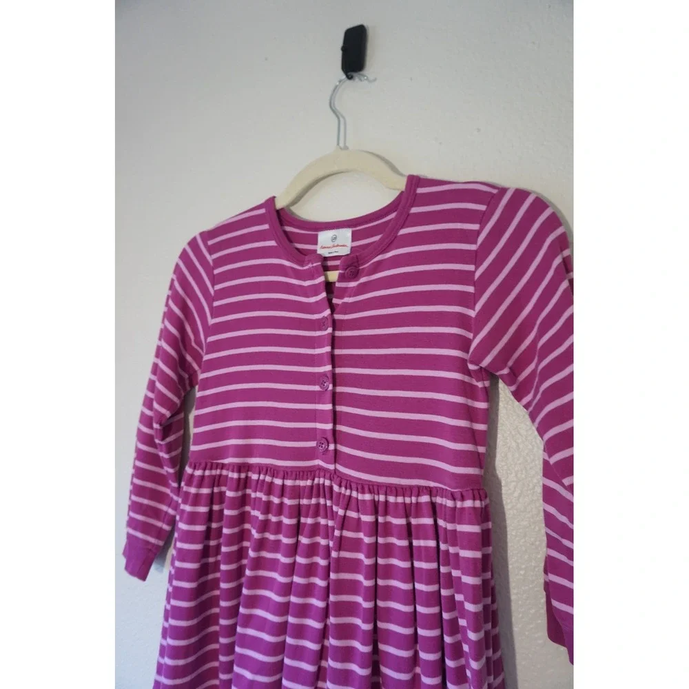 Hanna Andersson Henley Scandi Striped Long Sleeve Cotton Dress Pink 120 sz 6-7